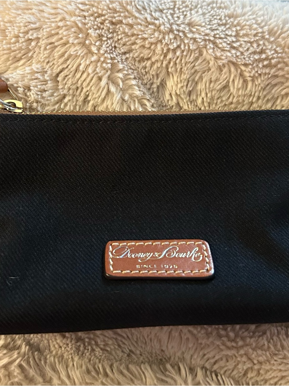 Dooney & Bourke Black Canvas make up bag with Brown Leather Logo